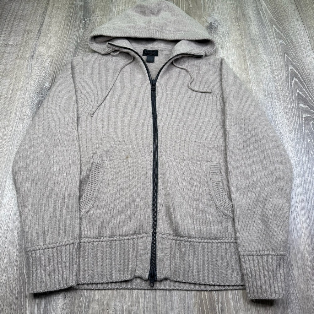 Magaschoni Mens Brown Wool Cashmere Outerwear Hooded Full Zip Sweater Size L